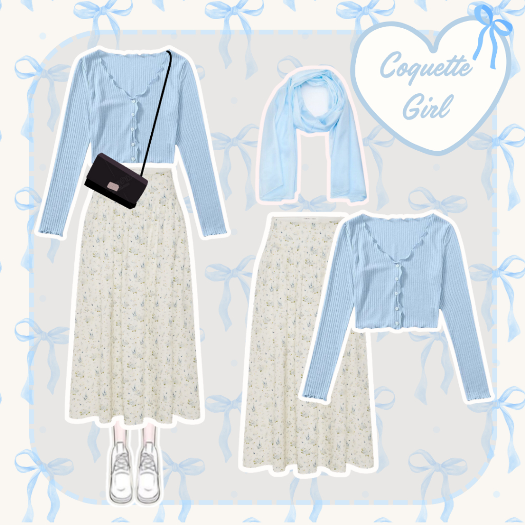 Set OOTD 3in1 Rok Bunga + Cardigan Coquette Lucu + Hijab | Setelan Remaja Coquette Ala Selebgram BJ7