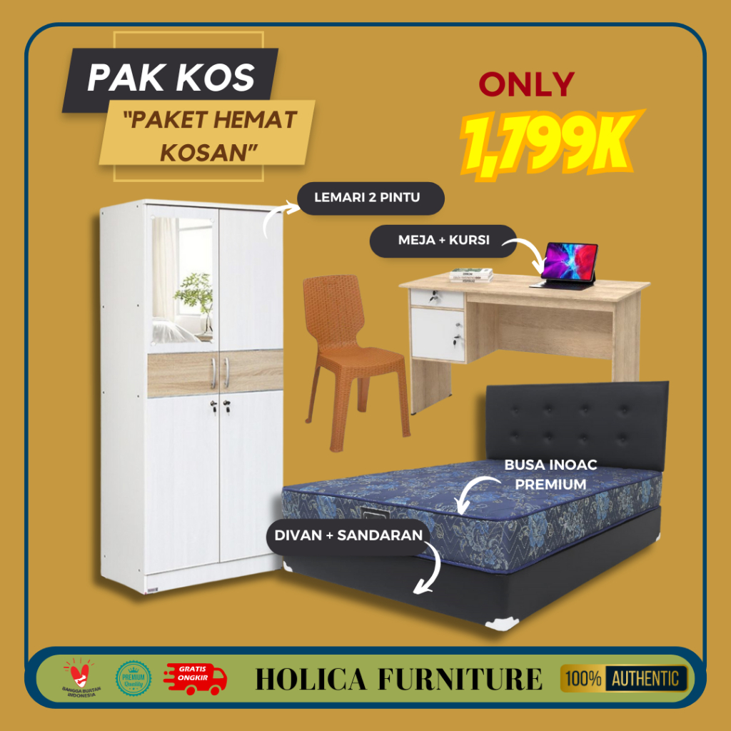 Paket Hemat Set Kasur ( Kasur + lemari + Meja + Divan Set+ Kursi) - Pak Kos ( Paket Hemat Kosan)