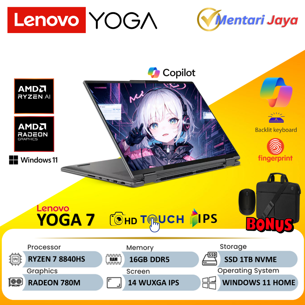 Laptop 2in1 Lenovo Yoga 7 14 Ryzen 7 8840HS 16GB 1TB SSD Radeon 780M Wuxga Backlite Win11