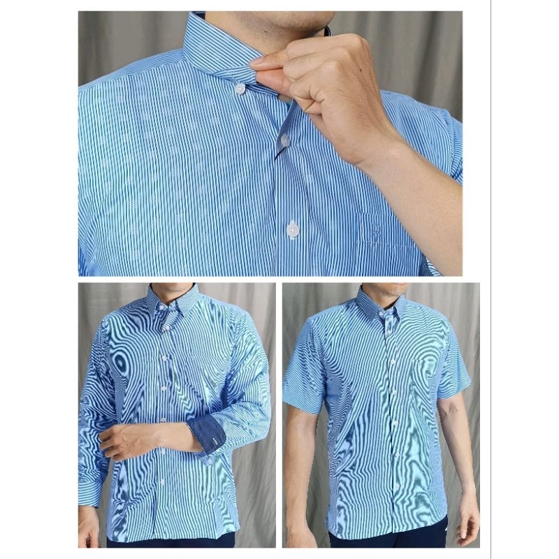 Kemeja Pria Executive Rita Ricci Motif Salur Lengan Panjang & Pendek