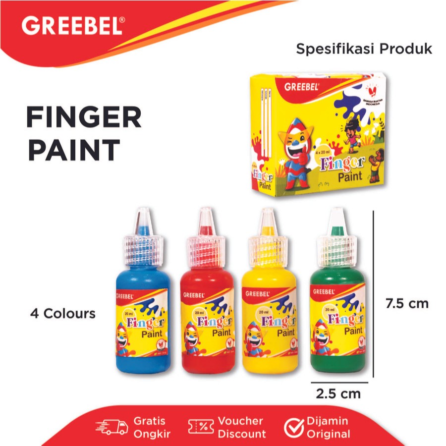 

GREEBEL Finger Paint 4 Warna / Cat Air / Edukasi Dan Kreativitas Anak / Washable
