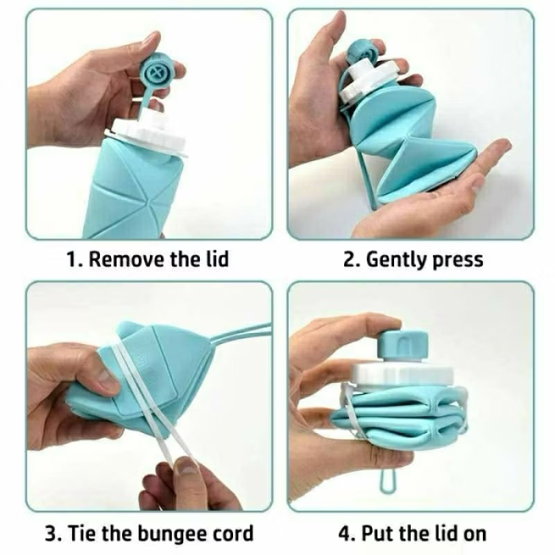 Botol Air Lipat Silikon Portabel Reusable 600ml / Botol Air Olahraga Lipat / Botol Serbaguna