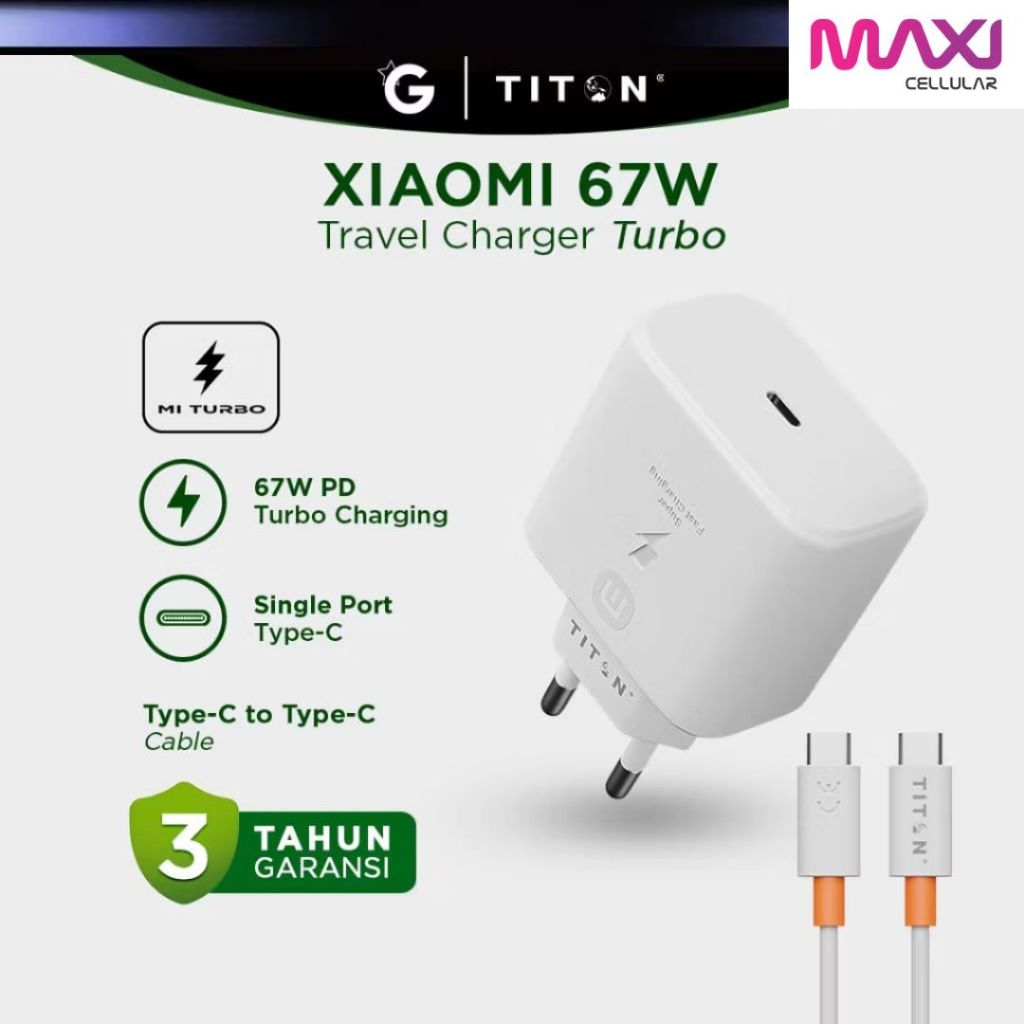 Titon Gen2 Travel Charger Xiaomi 67W Turbo Charge Port USB Kabel Type C