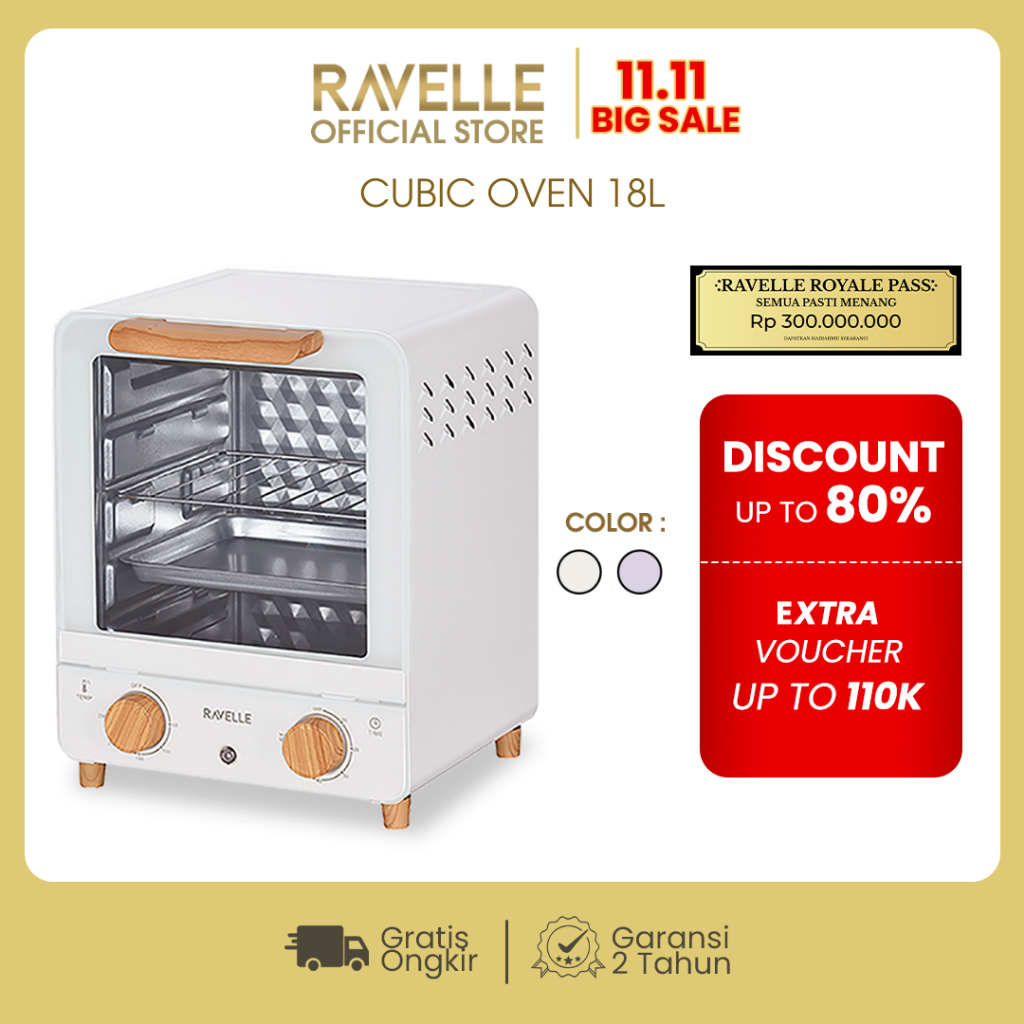 RAVELLE Cubic Oven Listrik Low Watt 18L- Oven Electric Aesthetic