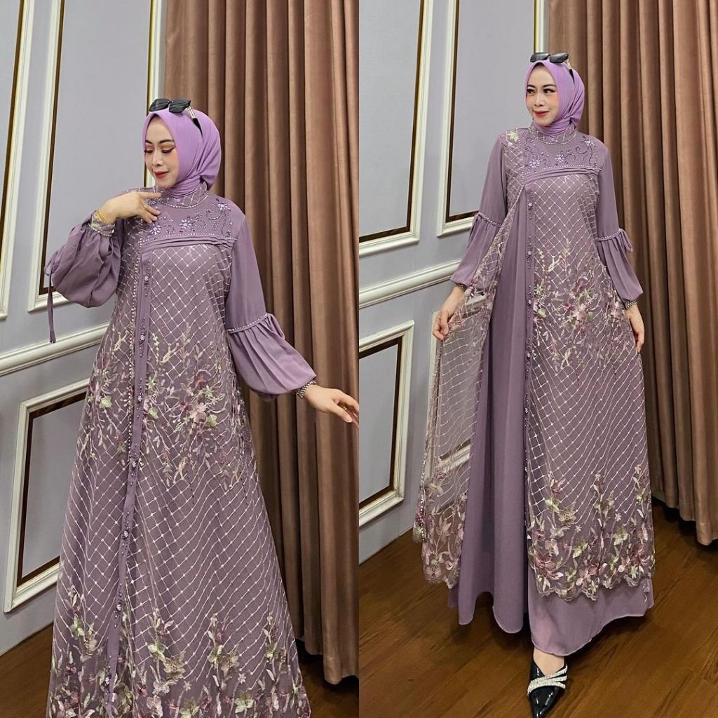 Kiukiu Clarissa Dress- Gamis Brukat Tile Mewah - Gamis Pesta - Gamis Muslimah Kondangan Brukat Mutia