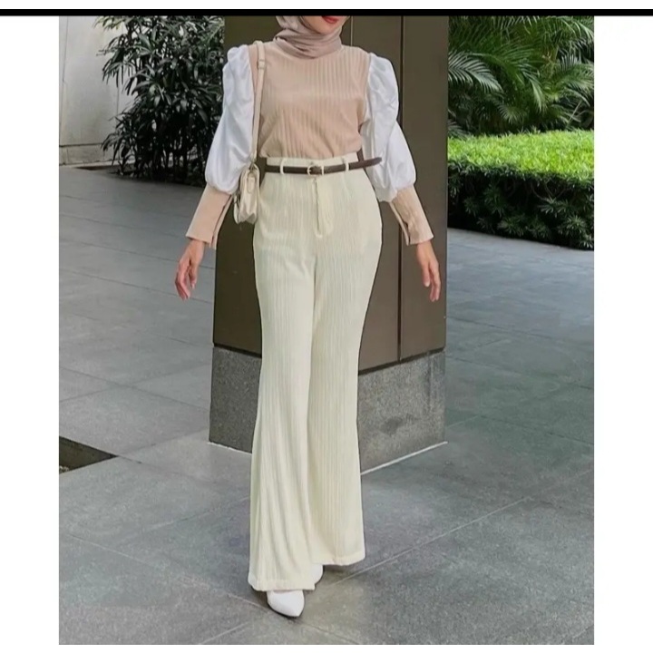 Celana Cutbray Knit Wanita Highwaist / Celana Loose Knit Korean premium Model Bawah Belah / Kulot Lo