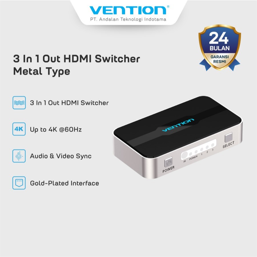 Vention AFJ HDMI Switcher 3 in 1 Out With Audio Separation - AFJ / AFF