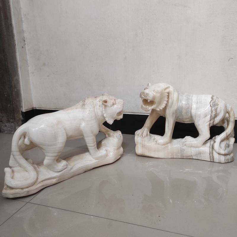 patung macan putih sepasang marmer marble