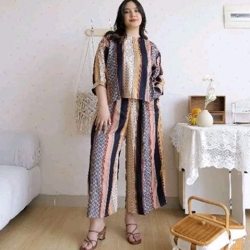Nagita setelan baju atasan dan celana kulot batik richa setelan 78 panjang katun rayon dewasa wamita