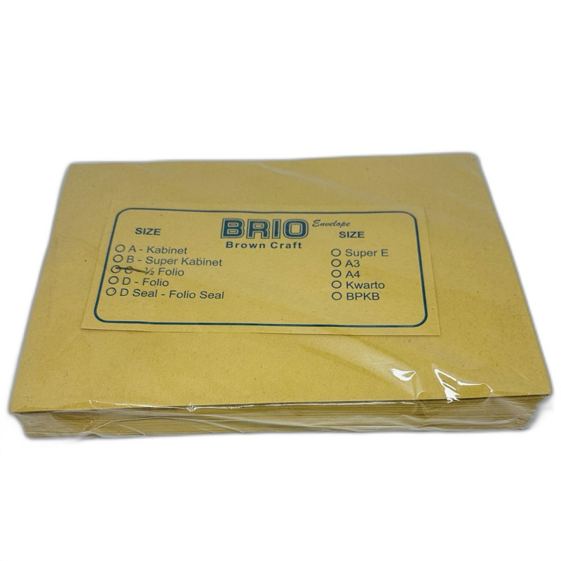 

Amplop Coklat Brio Tanpa Seal Ukuran 1/2 Folio Isi 100 Lembar