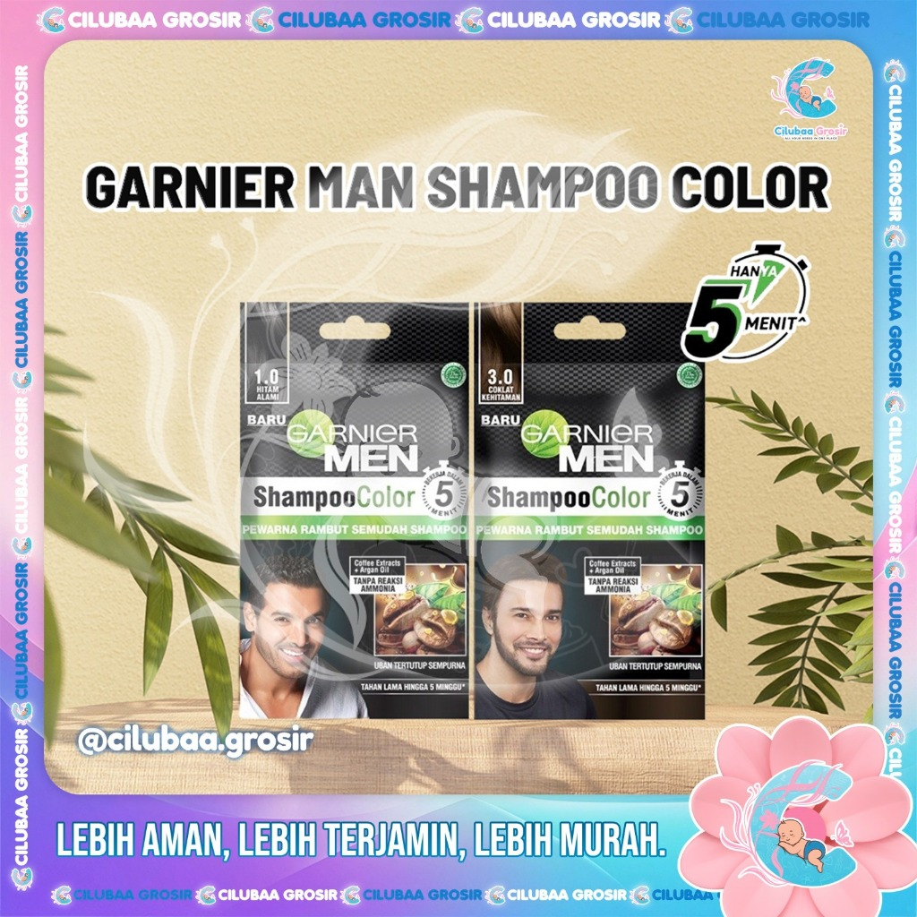 GARNIER Men Shampoo Color 1 Sachet || Garnier Pewarna Rambut Hitam Alami || Coklat Kehitaman || Pewa