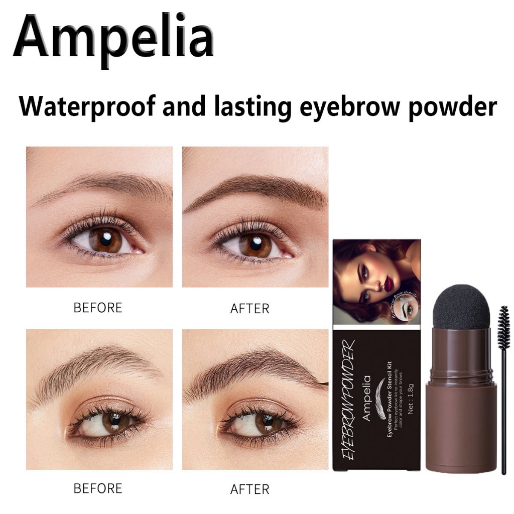 【2024 BARU】Ampelia Eyebrow Powder Waterproof Cetakan Alis Tali GRATIS 12 Alis Cetakan Tempel