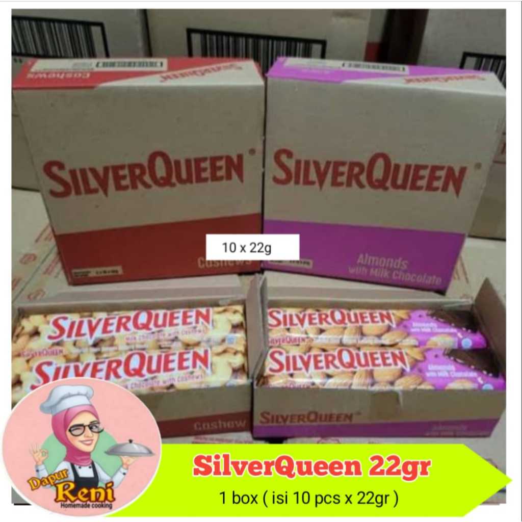 

Silverqueen 22gr almonds dan cashews 1 box ( isi 10pcs x 22gr )