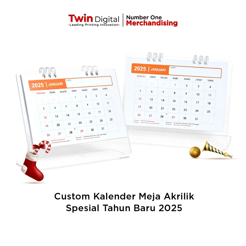 

Twindigital Kalender Meja Akrilik Spesial Tahun Baru 2025 Souvenir & Dekorasi Meja Kerja Estetik - Custom Desain Kalender Akrilik