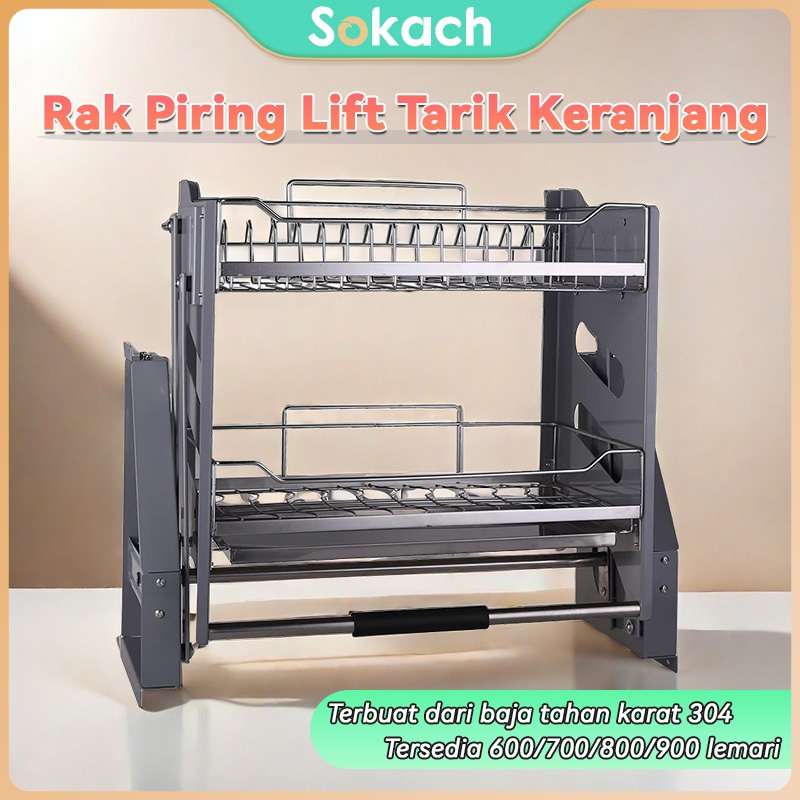 ⚡Garansi 24 bulan⚡Rak Piring Pull Down Untuk Kitchen Set Lemari Atas / 304 Stainless Steel Dapur Kab