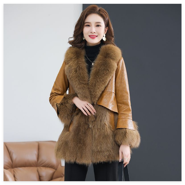 Mantel Wanita Bulu Sedang Panjang Baru, Jaket Wanita Kulit Asli, Jaket Bulu Angsa, dan Mantel Kulit 