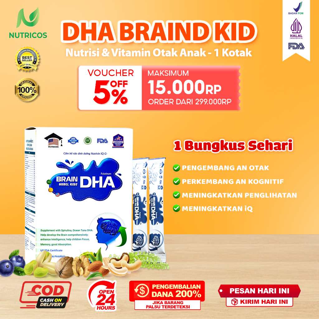 DHA Braind Kid Nutricos - Minuman suplemen DHA dan macam - cacam vitamin untuk anak, Meningkatkan pe