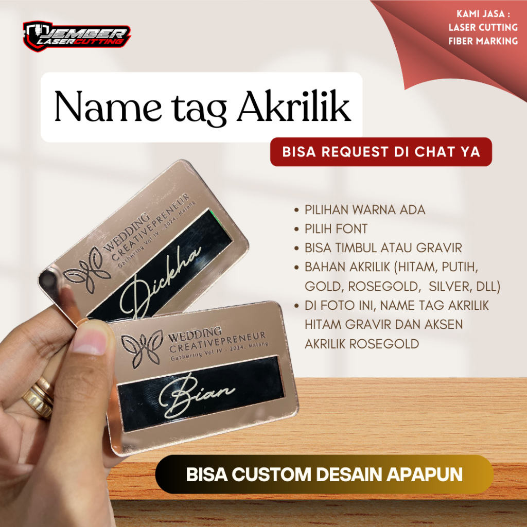 NAME TAG NAMA DADA AKRILIK NAMA MEJA AKRILIK CUSTOM