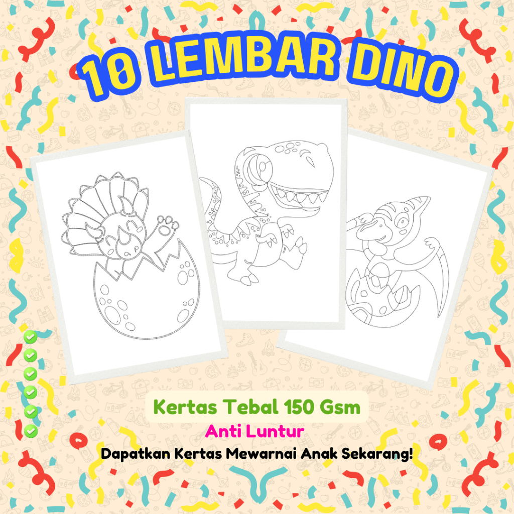 

Kertas Mewarnai Karakter Baby Dino Lucu Tebal Anti Luntur