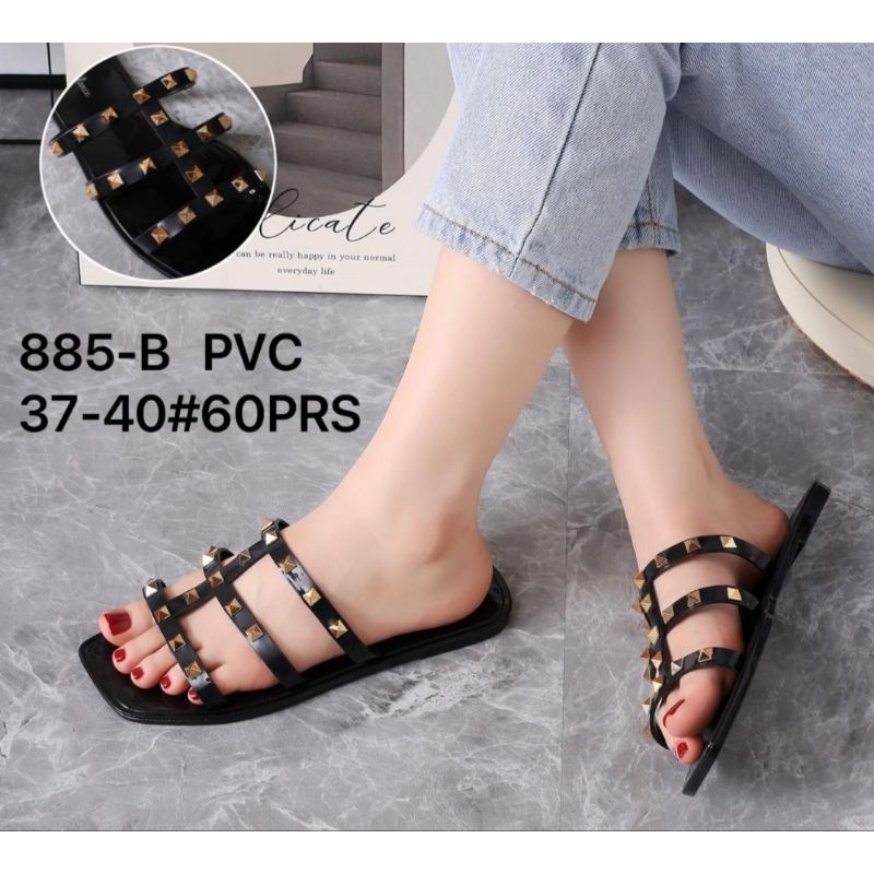 Sandal Selop Kaca Wanita Motif Duri Emas Terbaru Fashion 885