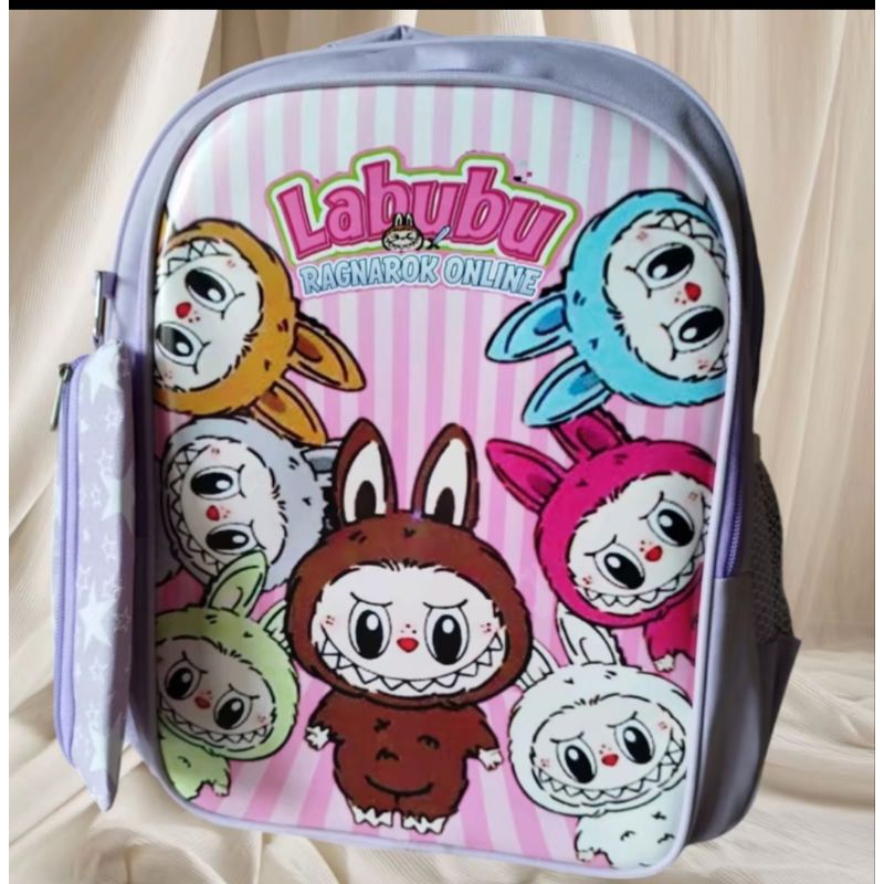 Okeoke_Makassar - Labubu R Tas Ransel anak sekolah motif boneka labubu tas punggung ransel anak SD l