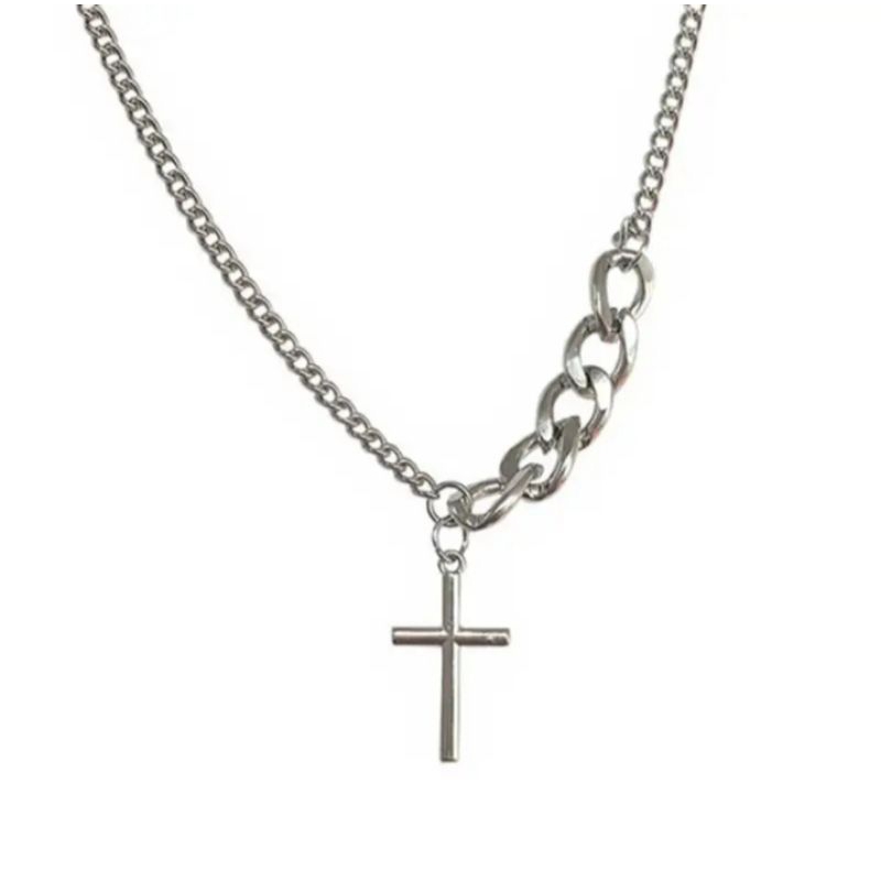 Kalung Rantai Double Liontin Salib Korea Pria Wanita – Aksesori Fashion Terpopuler