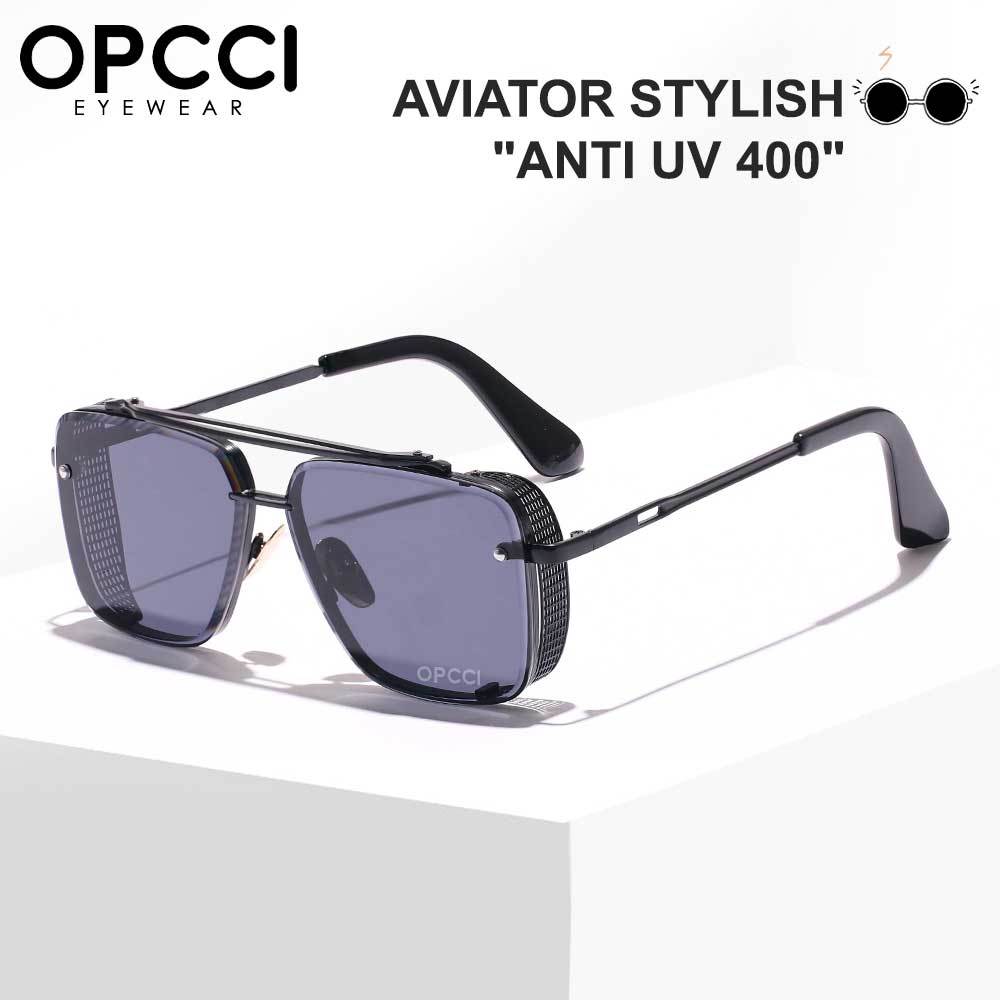 OPCCI Kacamata Sunglasses Hitam Anti UV 400 Style Aviator Bahan Full Metal Anti Silau Fashion Pria W