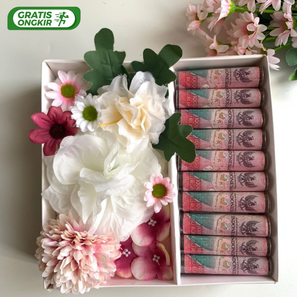 Box Buket Uang Asli Pecahan 100ribu (300rb, 500rb, 1jt) Box Uang Asli / Buket Ultah