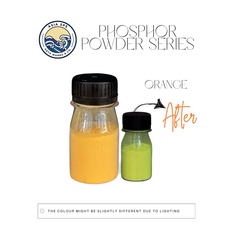 

Bubuk Fosfor GLOW IN THE DARK Gid Stronium Aluminate ORANGE Serbuk Dekorasi Resin Sablon Slime (50g)