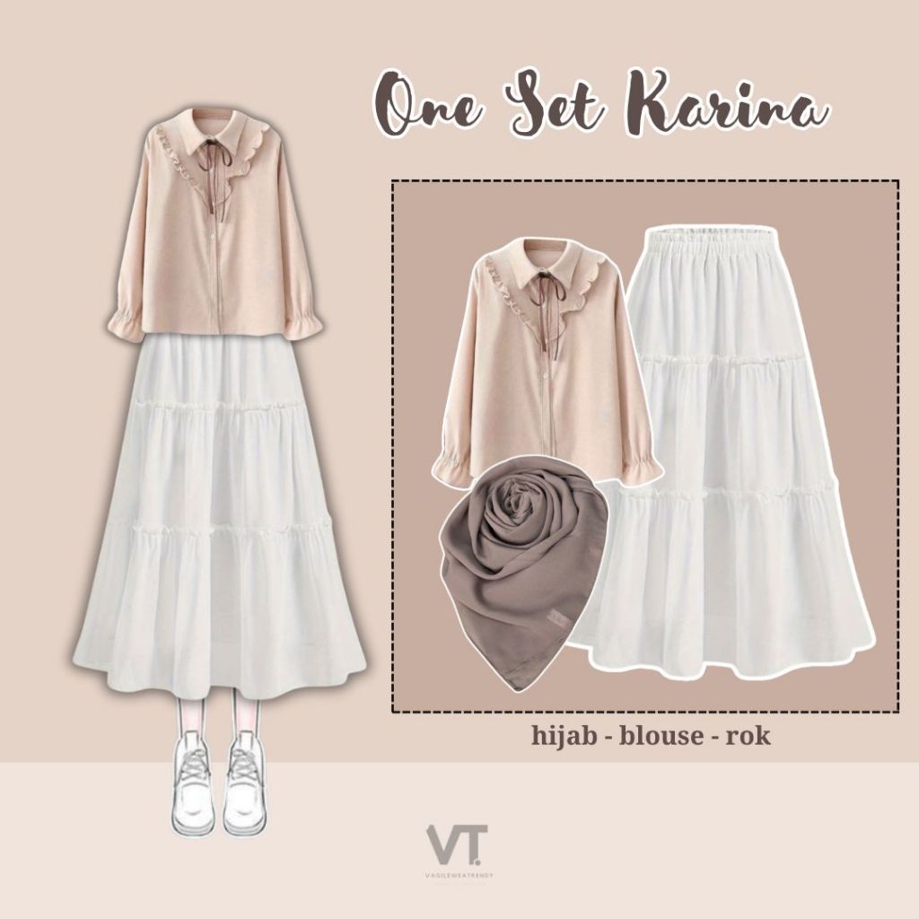 One Set Karina (Hijab, Blouse, Rok) OOTD Hijab Fasion Korea Style