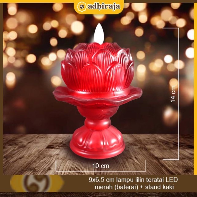 Lampu lilin teratai/lilin electrik/lilin electric baterai LED MERAH+stand kaki (14x10cm)