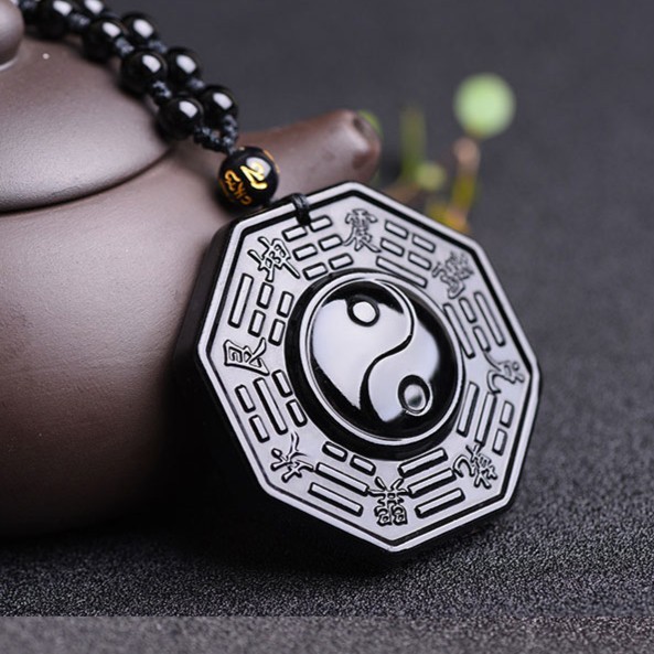 Kalung Obsidian Hitam Yin Yang Besar Bulat / Lucky Pendant Thaichi Patkwa Yinyang Premium High Quali