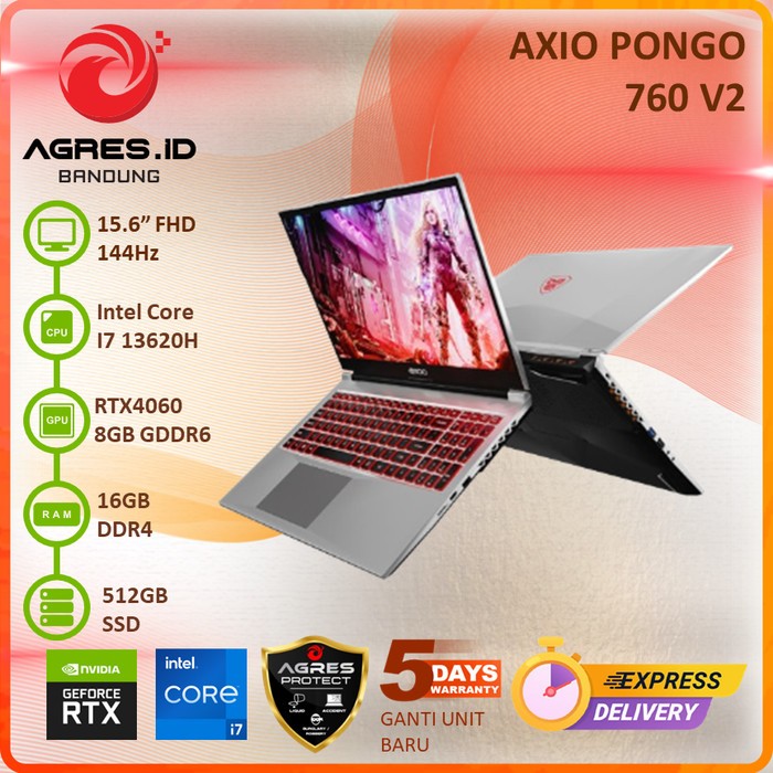 AXIOO PONGO 760 V2 I7 13620H RTX4060 16GB 512GB W11 15.6"FHD IPS 144HZ