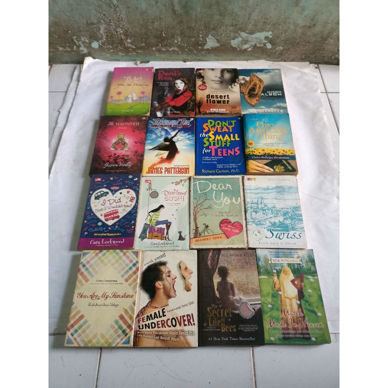 NOVEL AFTER THE WEDDING, DEVILS KISS, DESERT FLOWER , MITCH ALBOM, THE HAUNTED, MAXIMUM RIDE, DONT S
