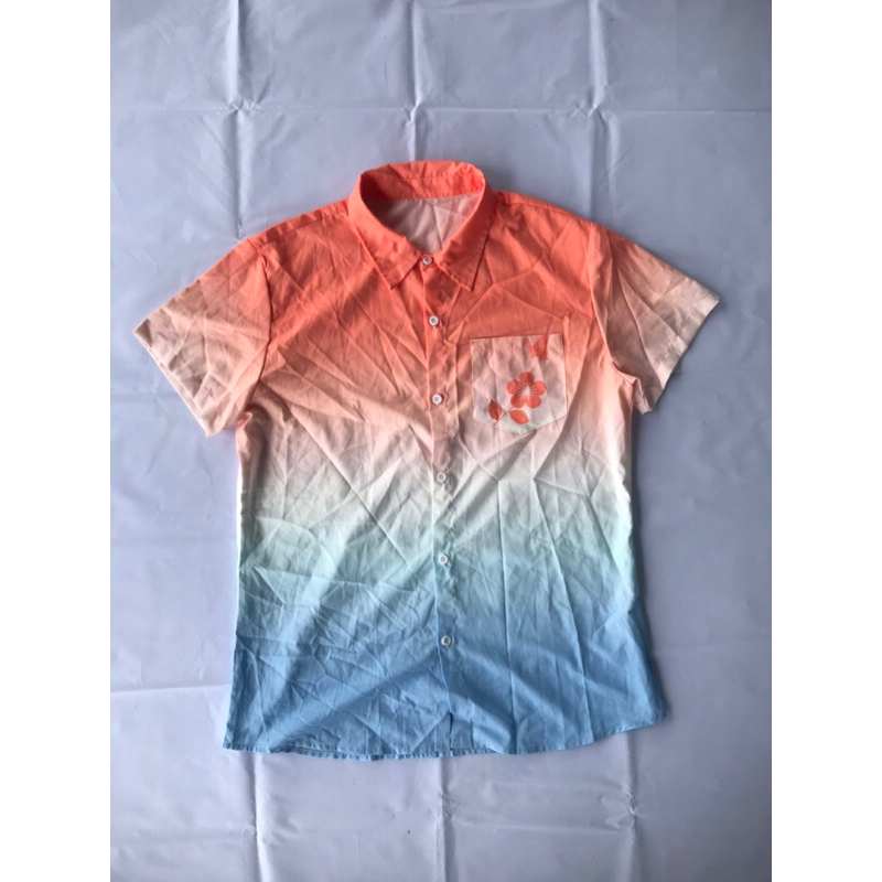 Shein Vibrant Ombre Gradient Shirt with Floral Pocket Design
