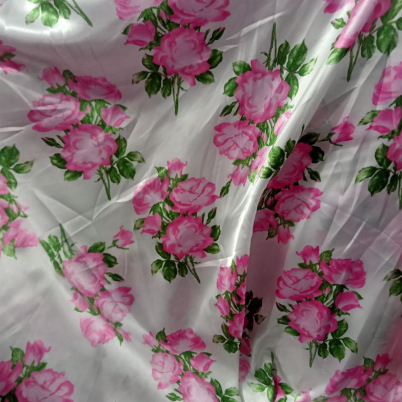 Kain - Kain Satin Silk Motif Bunga Import - Kain Satin Silk - Kain Meteran | Harga Per Setengah Mete