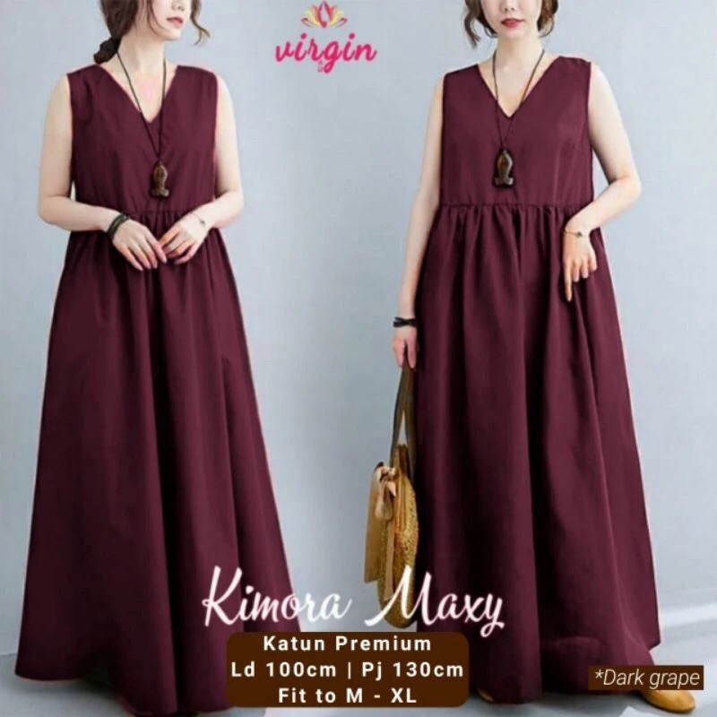 Kimora Maxy Ori By Vienka Dress Basic Wanita Tanpa Lengan Polos Bahan Linen Rami Ld 110 [READY COD]