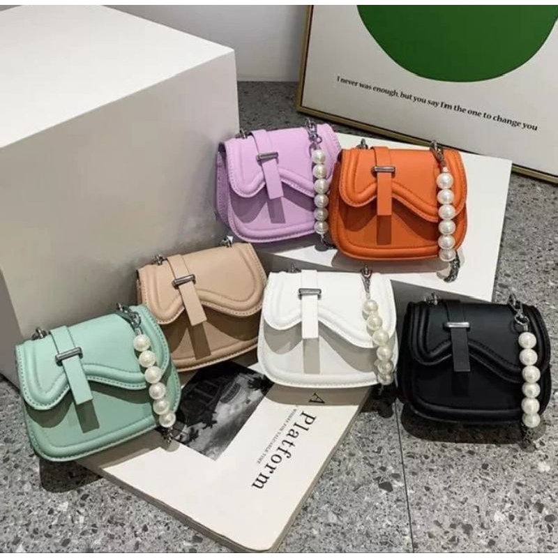 BEST SALE Tas Selempang Wanita Mini Chiby Pearl - Slingbag Tali Rantay Mutiara - Tas Mini Elegan -
