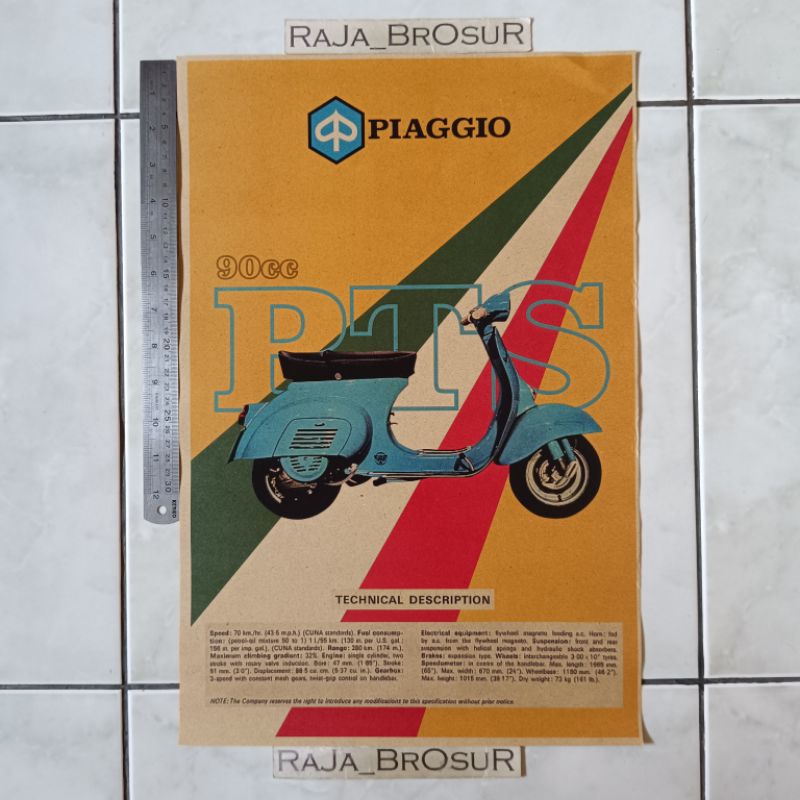 Poster brosur katalog iklan jumbo jadul lawas Piaggio Vespa P 100 TS/P100 TS/PTS100 2tak 2T