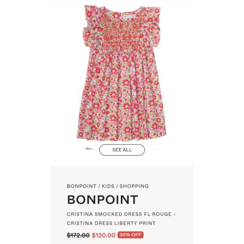 Preloved Bonpoint Smocked Dress size 140