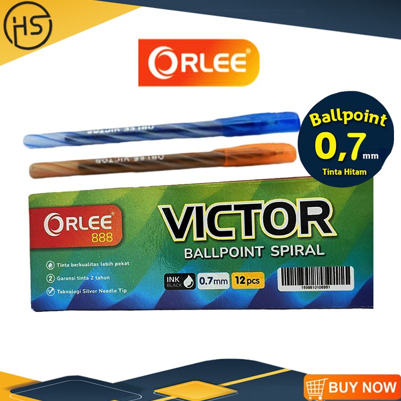 

Bolpoin Pulpen Spiral ORLEE VICTOR 0.7mm Hitam - 1 Pack Isi 12 BUAH - VICTOR