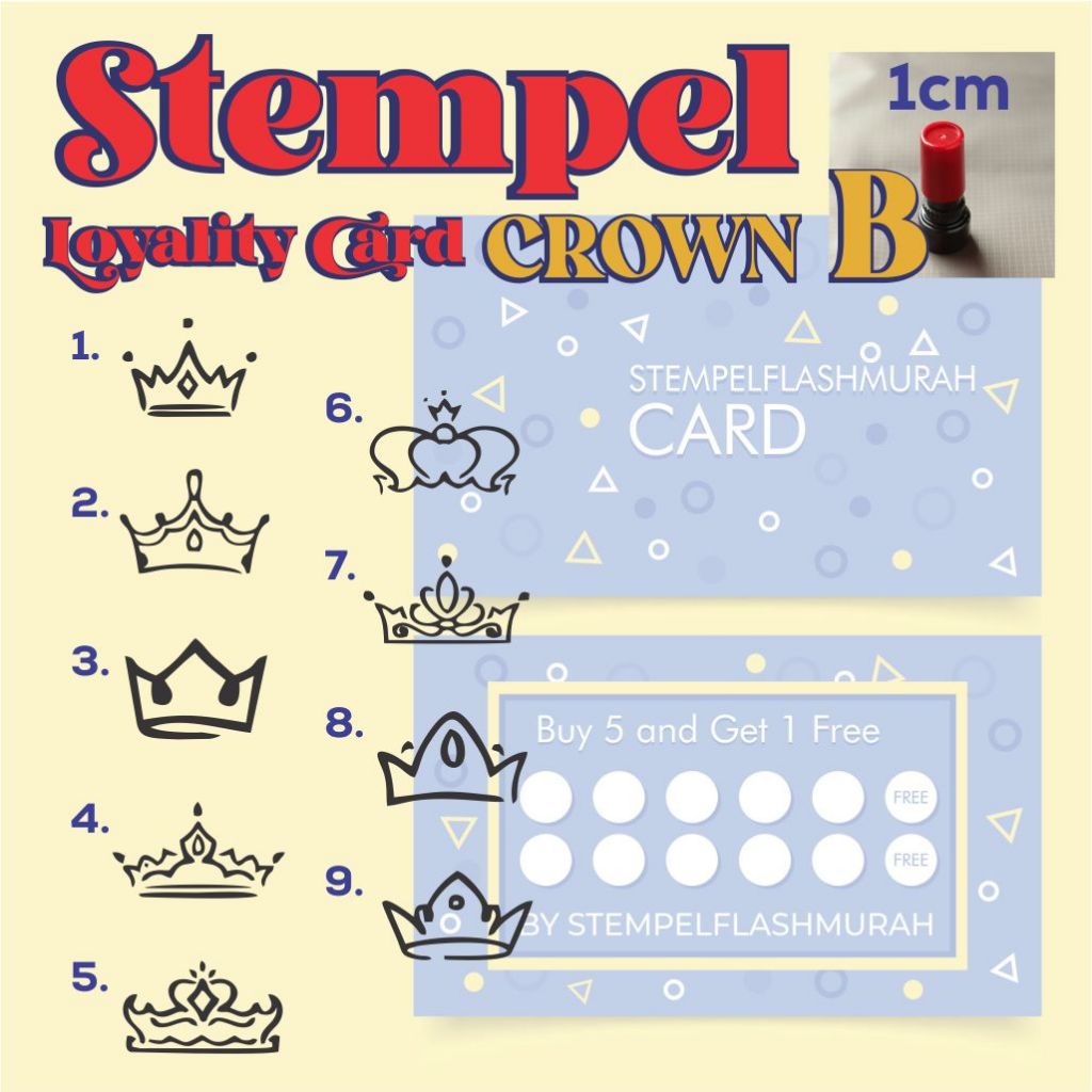 

stempel promo crown B 1cm custom stamp kartu nama toko member desain mahkota raja king shop tinta flash otomatis murah stempelflashmurah