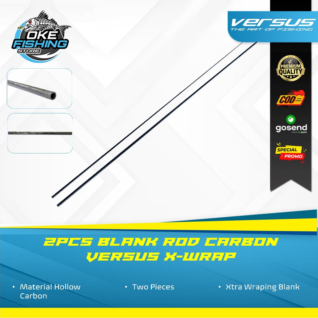2PCS Blank Rod Carbon Versus X-Wrap Xtra Wraping Sambung Dua Material Hollow Carbon