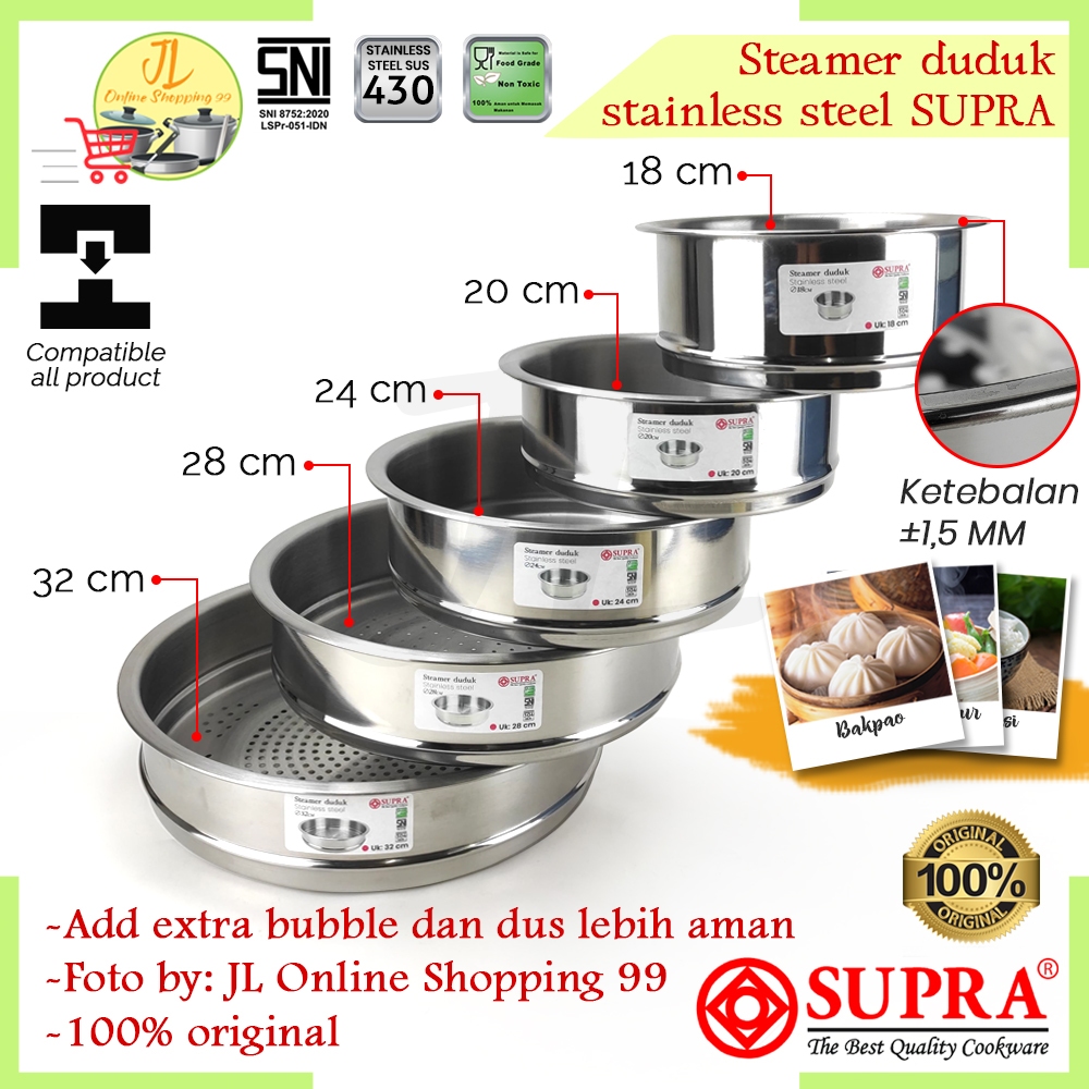 SUPRA steamer panci multifungsi saringan kukusan sauce pot stainless 18cm/20cm/24cm/28cm/32cm