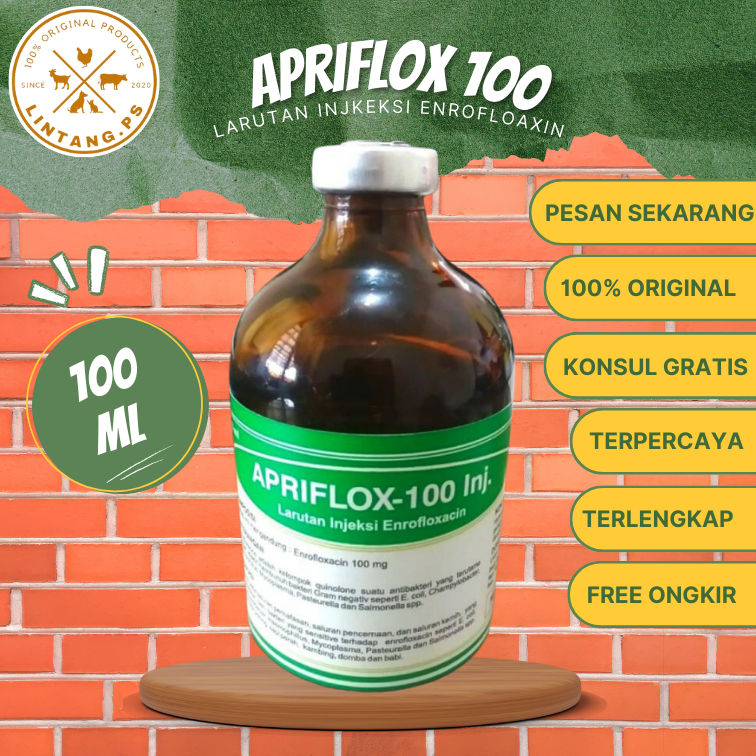 APRIFLOX-100 Injeksi - Antibiotik Pernapasan Hewan 100ml - Obat Injeksi Hewan Ternak