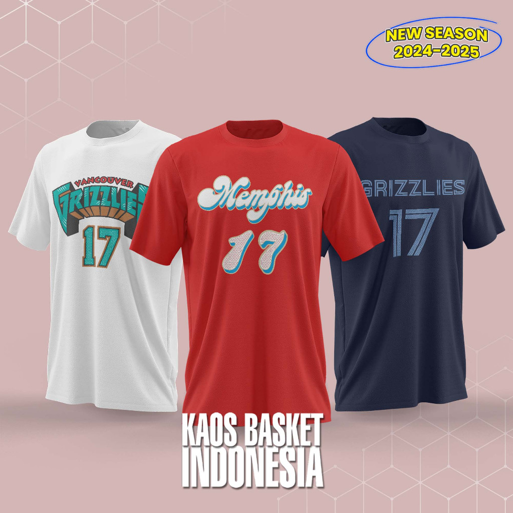 Baju Basket Pria Wanita NBA T-shirt Basket Memphis Grizzlies Yuki Kawamura NO 17 Koleksi Terbaru