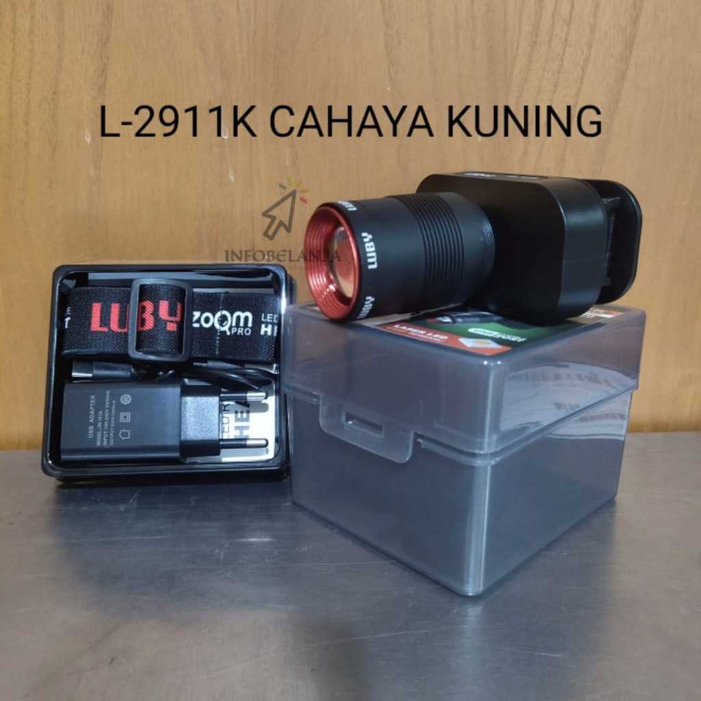 Senter Kepala LED Luby L-2911K 60W Zoom pro Cahaya kuning Garansi Resmi Original