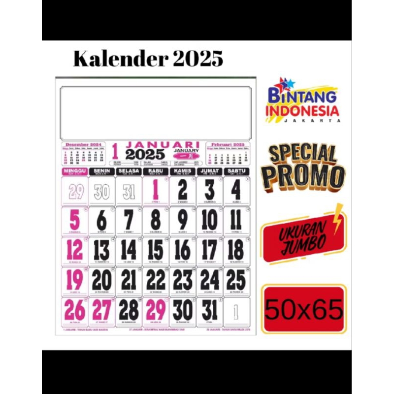 

Kalender Dinding Jumbo Tahun 2025 Terima Custom/Sablon Nama Toko atau Perusahaan min.100