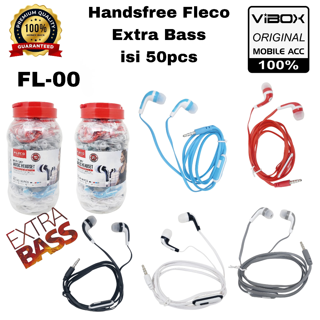 GROSIR~1TOPLES ISI 50PCS HANDSFREE FLECO HF FL00 / FL11 NEW EARPHONE HIFI AUDIO
