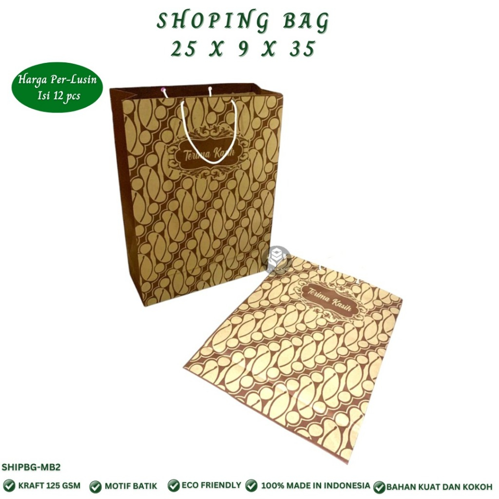 

Paper Bag Small Batik Shopping Bag Small Kraft 25x9x35 cm(Isi 12 Pcs-SHIPBG-MB2)